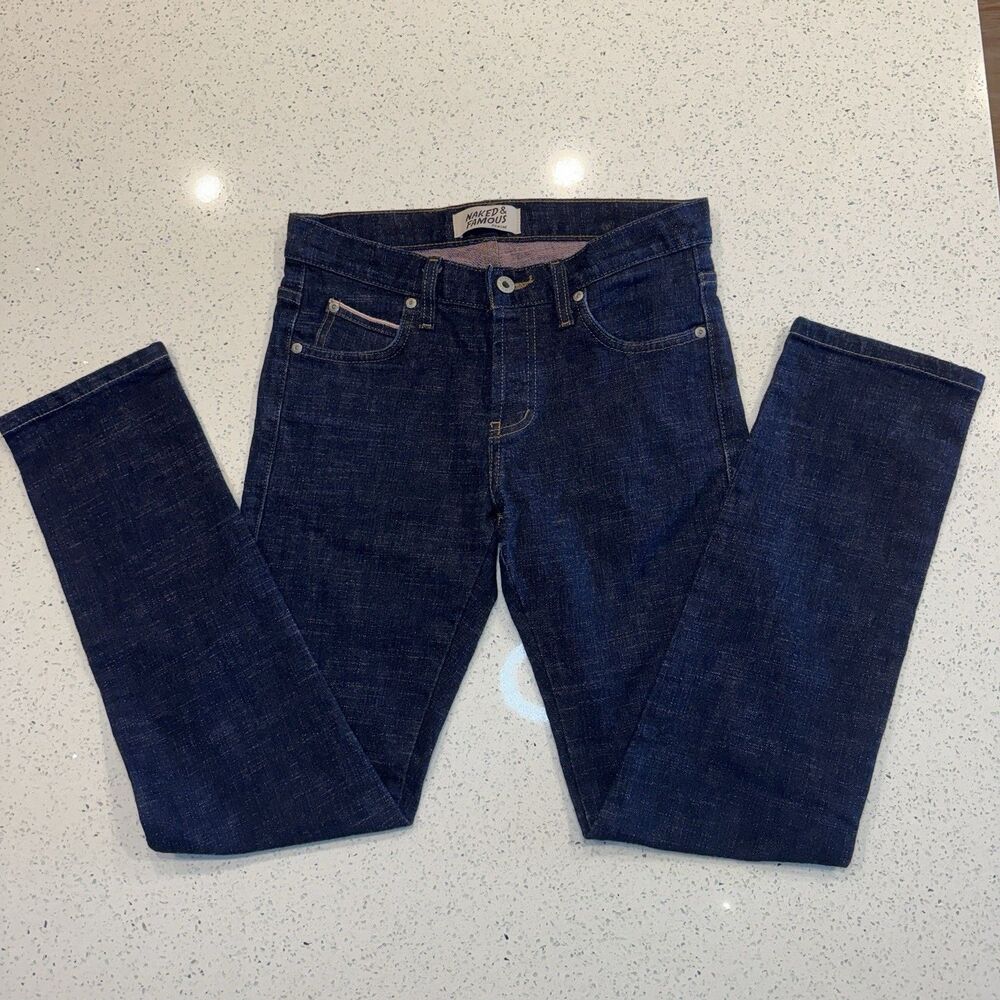 Naked and Famous Jeans Mens 30 Indigo Selvedge denim Super Skinny Guy button fly